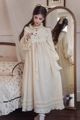 Ivory Long Sleeves Ruffle Bowknot Lace Sweet Lolita Home Wear Nightdress